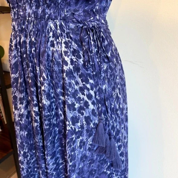 Ramy Brook Kelsie Blue Leopard Print Hi-Low Midi Dress-Tassle Belt-V Neck-Sz XS - Picture 3 of 16